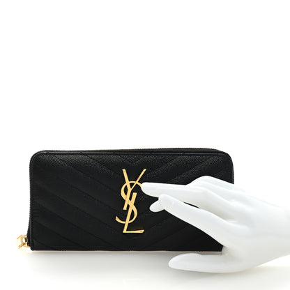 Saint Laurent Grain De Poudre Matelasse Chevron Monogram Zip Around Wallet Black 2 of 6