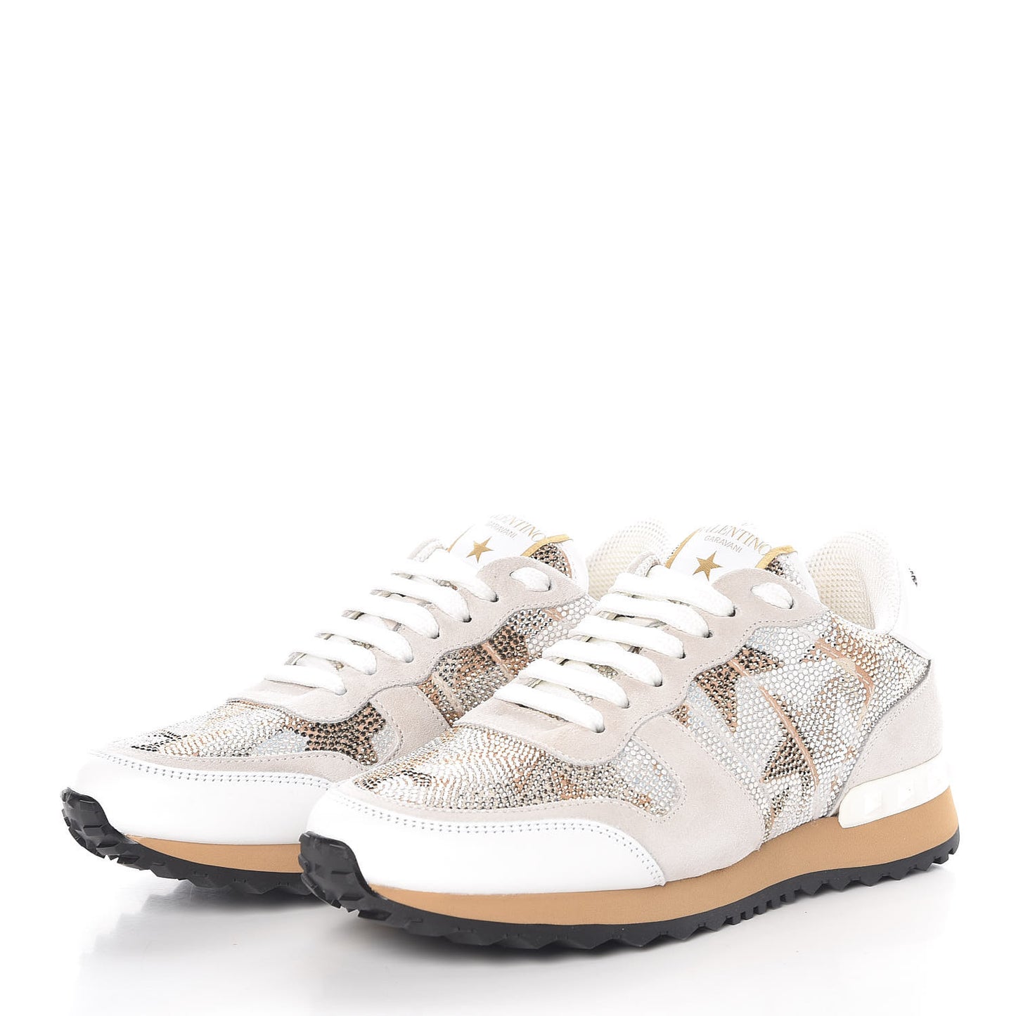 Suede Crystal Camustars Womens Rockrunner Sneakers 35 Chalk White