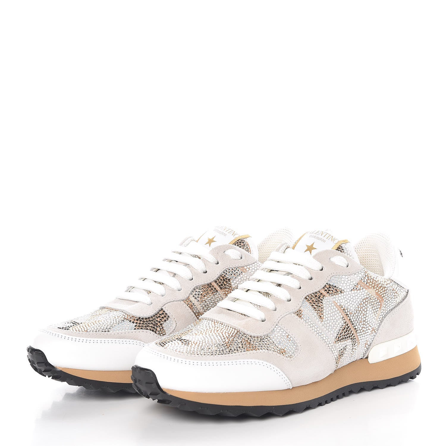 Valentino Garavani Suede Crystal Camustars Womens Rockrunner Sneakers 35 Chalk White 3 of 8
