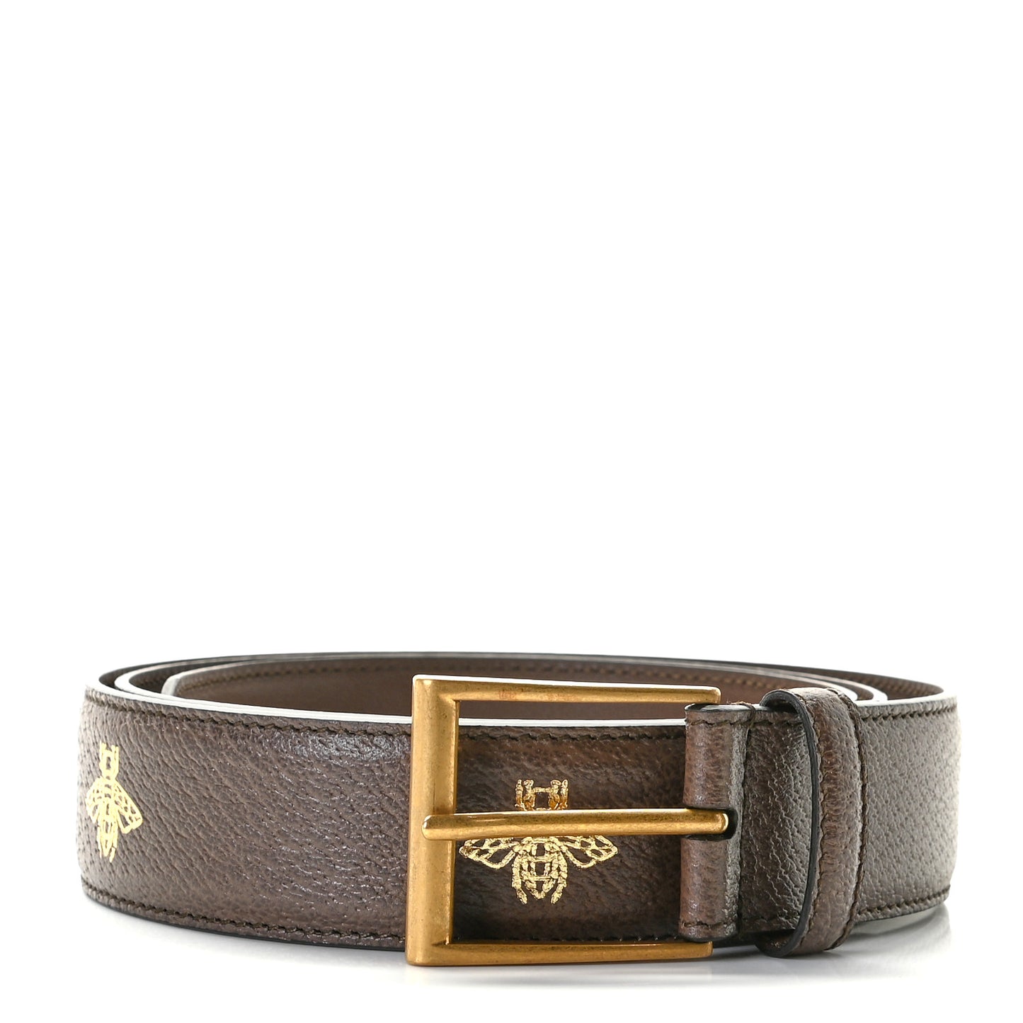 Textured Dollar Calfskin Bees And Stars Print 35mm Belt 105 42 New Acero Gold
