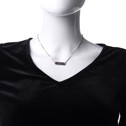 Christian Dior Enamel Logo Tag Short Necklace Silver Red 2 of 4