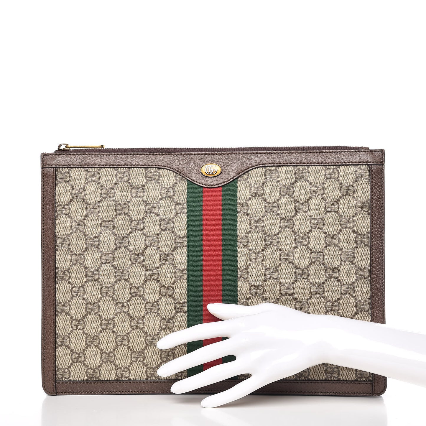 GG Supreme Monogram Web Ophidia Portfolio Pouch Beige New Acero