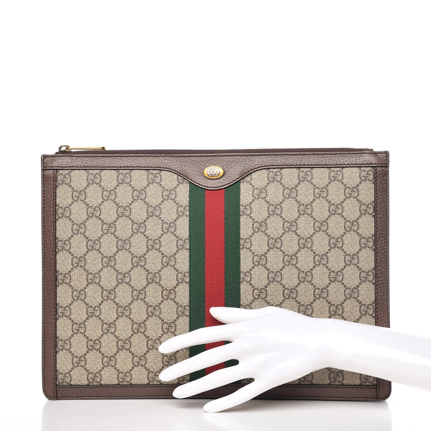 Gucci GG Supreme Monogram Web Ophidia Portfolio Pouch Beige New Acero 2 of 9