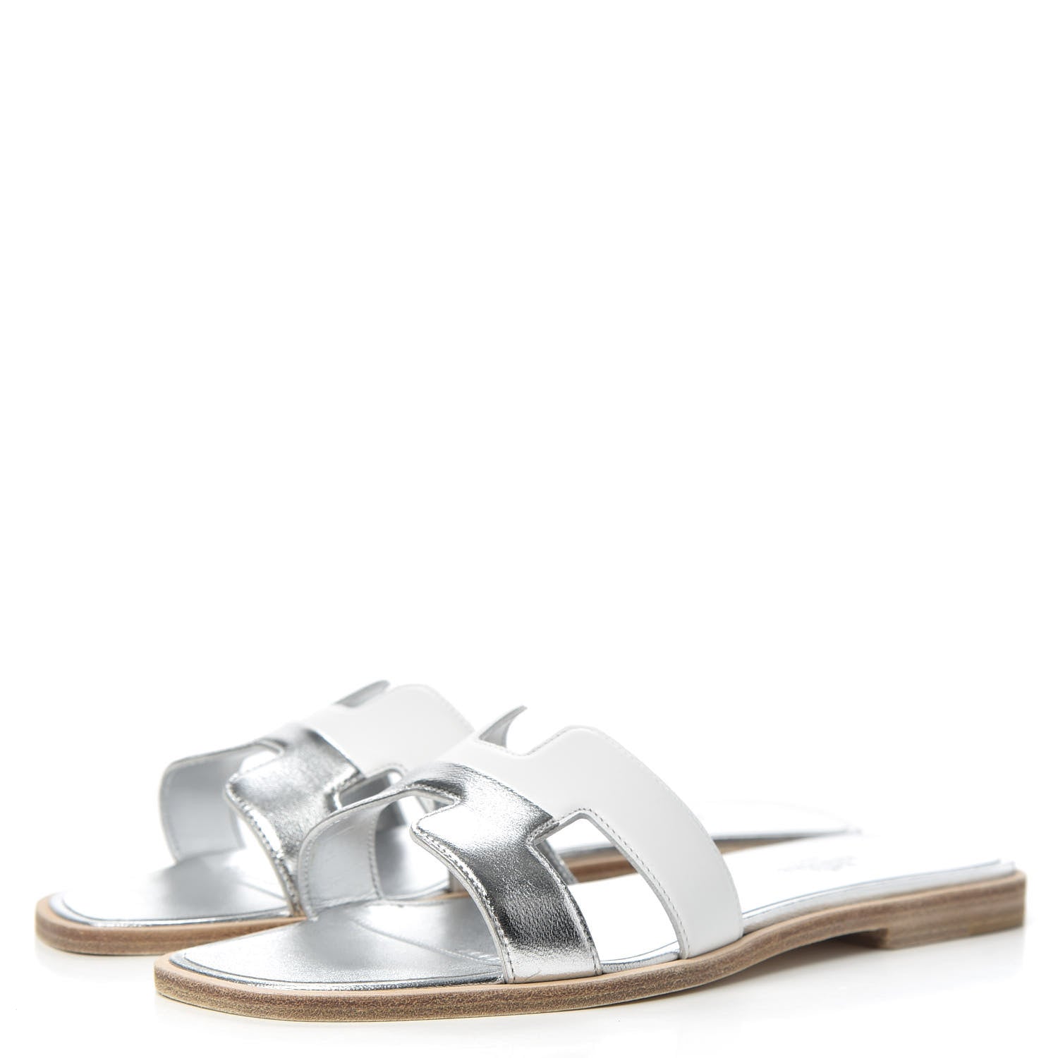 Hermes Metallic Nappa Box Oran Sandals 36.5 White Gris Argente 3 of 9