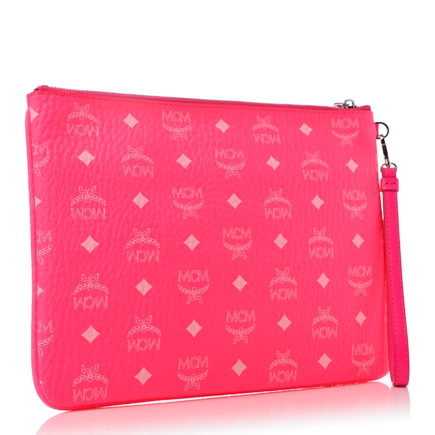 MCM Visetos Wristlet Zip Pouch Neon Pink 3 of 7