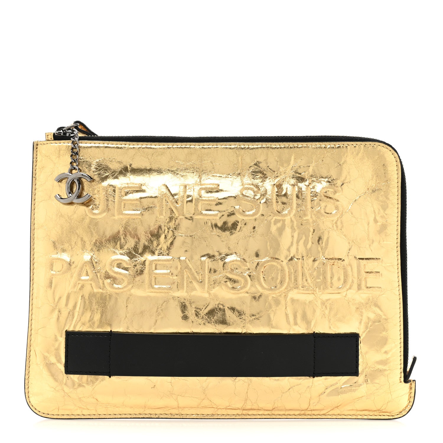 Chanel Metallic Lambskin Medium Je Ne Suis Pas En Solde Pouch Clutch Gold 1 of 10