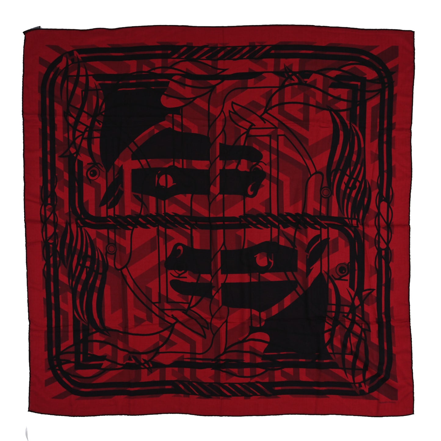 Cashmere Silk Imprimeur Fou Quadricube Shawl 140 Rouge Bordeaux Rouge Fonce