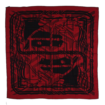 Hermes Cashmere Silk Imprimeur Fou Quadricube Shawl 140 Rouge Bordeaux Rouge Fonce 1 of 3