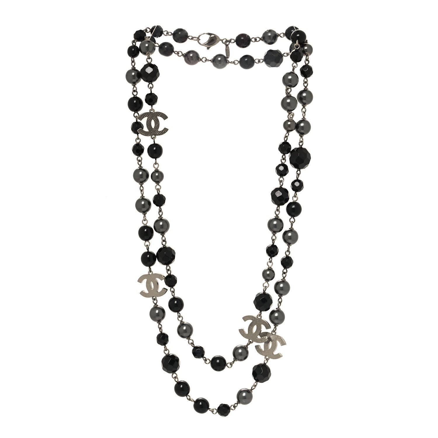 Chanel Ruthenium Pearl Beaded CC Long Necklace Black 3 of 6