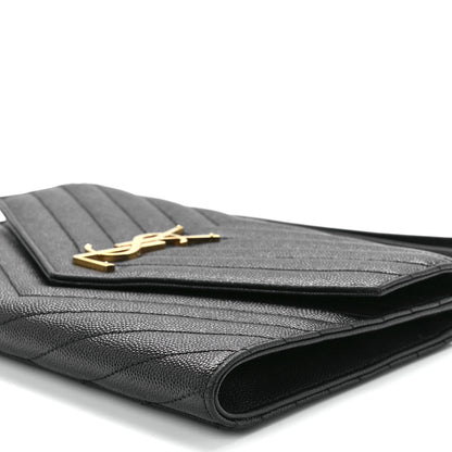 Saint Laurent Grain De Poudre Matelasse Chevron Monogram Envelope Clutch Black 10 of 10