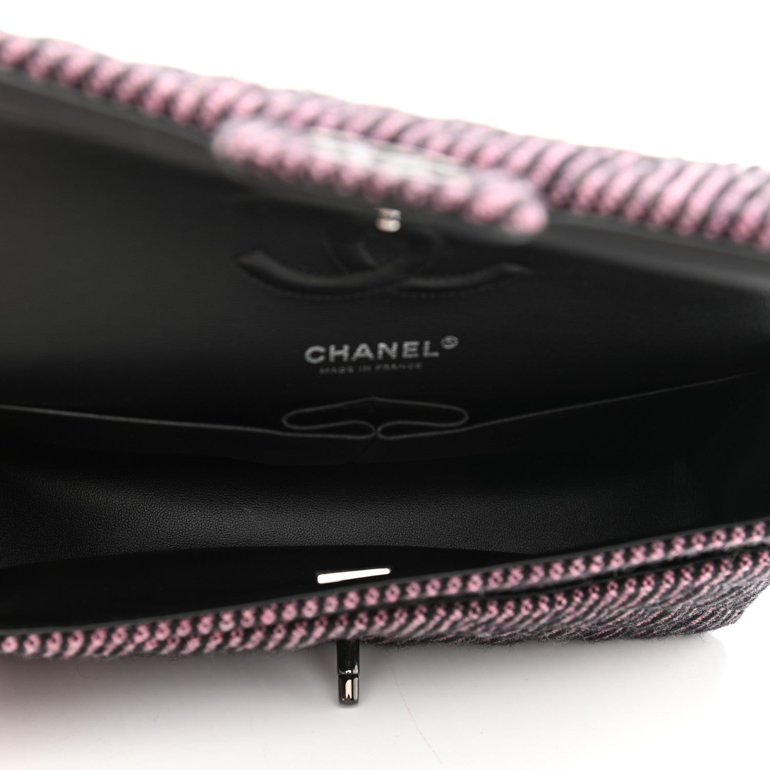 Chanel Wool Tweed Quilted Medium Double Flap Pink Black 5 of 12