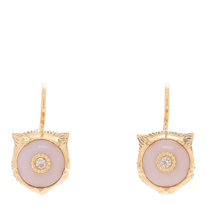 Gucci 18K Yellow Gold Diamond Pink Opal Le Marche Des Merveilles Feline Earrings 1 of 5