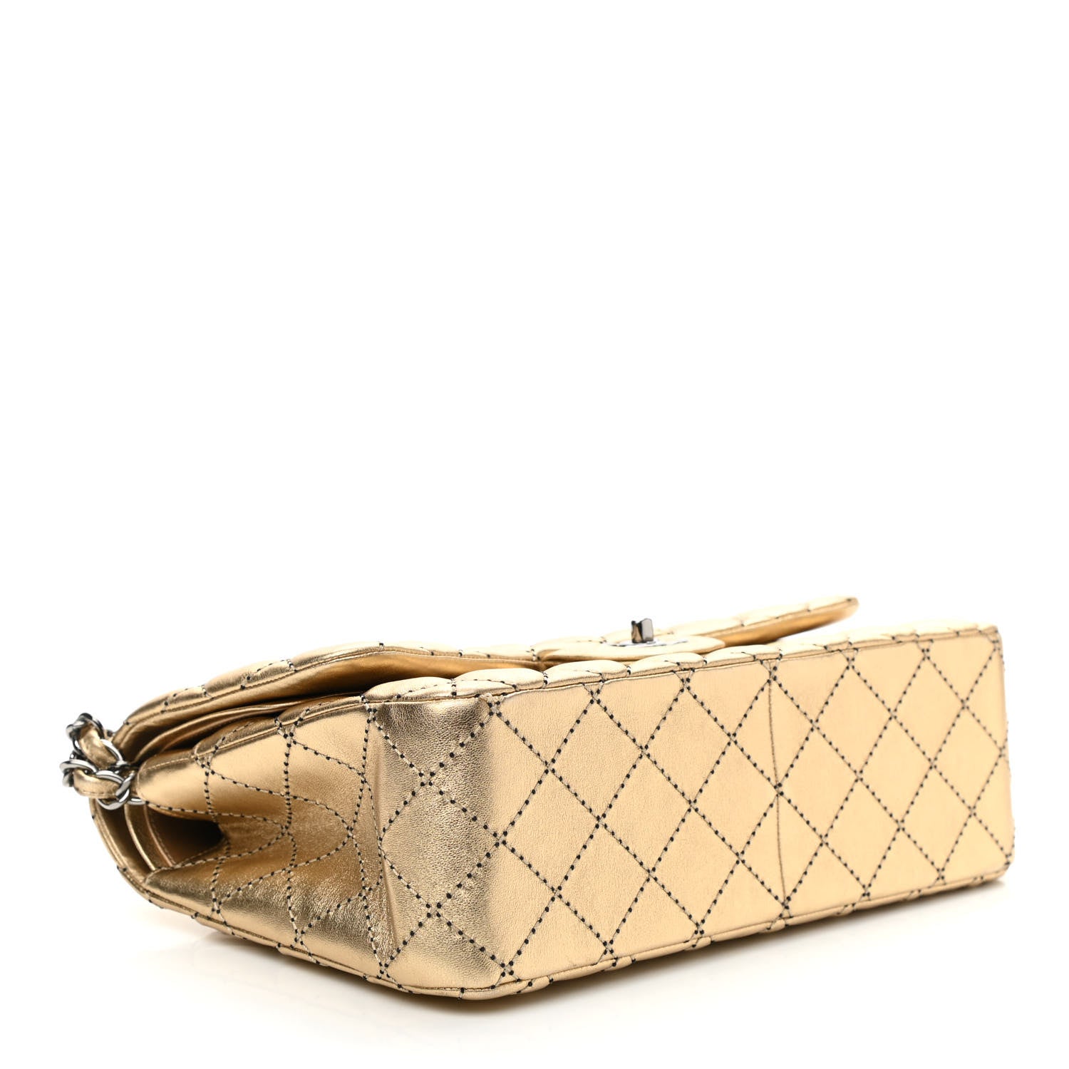 Chanel Metallic Washed Lambskin Quilted Jumbo Double Flap Dark Gold 4 of 9