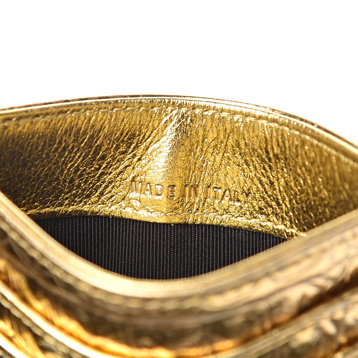 Metallic Calfskin Crocodile Embossed Cocodile Card Holder Gold