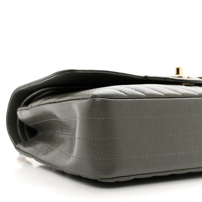 Chanel Caviar Chevron Quilted Medium Double Flap Dark Grey 9 of 11