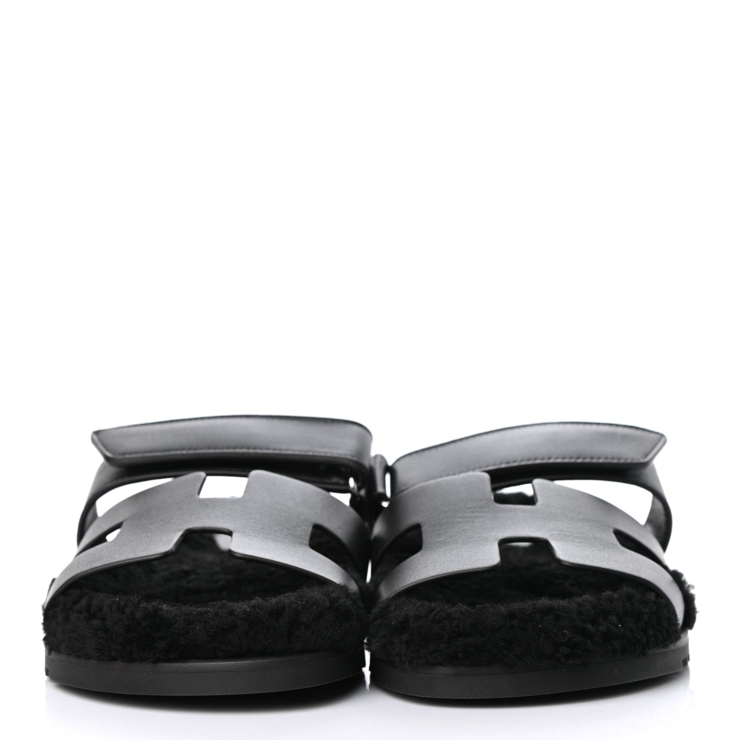 Hermes Calfskin Woolskin Womens Chypre Sandals 41 Black 2 of 9