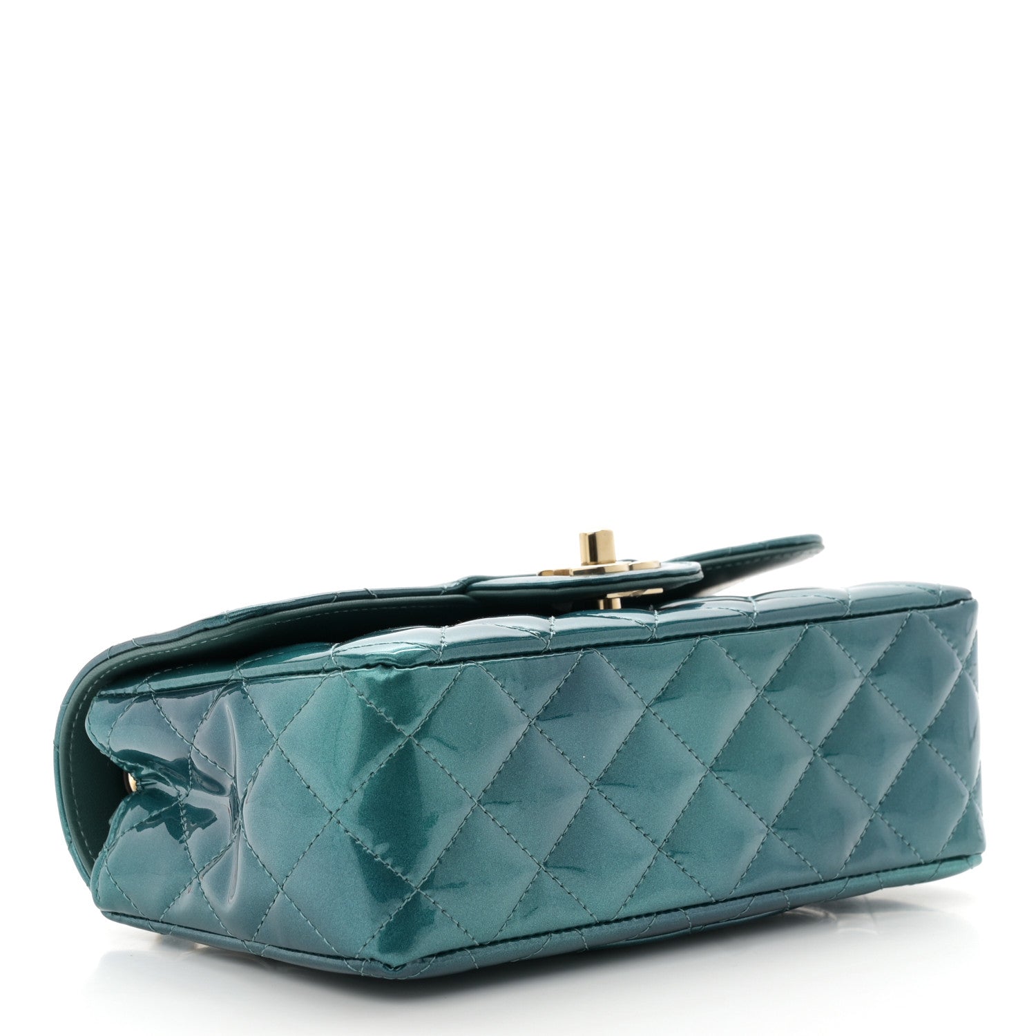 Chanel Shaded Patent Calfskin Quilted Mini Rectangular Flap Green Blue 4 of 11