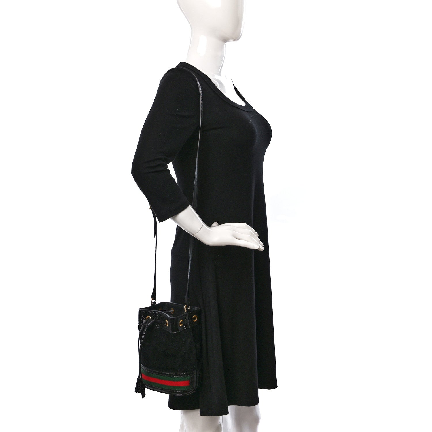 Gucci Suede Patent Web Mini Ophidia Bucket Bag Black 2 of 10
