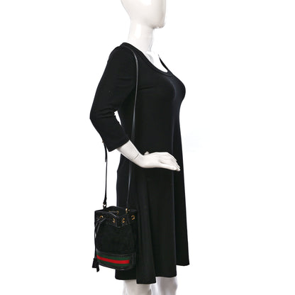 Gucci Suede Patent Web Mini Ophidia Bucket Bag Black 2 of 10
