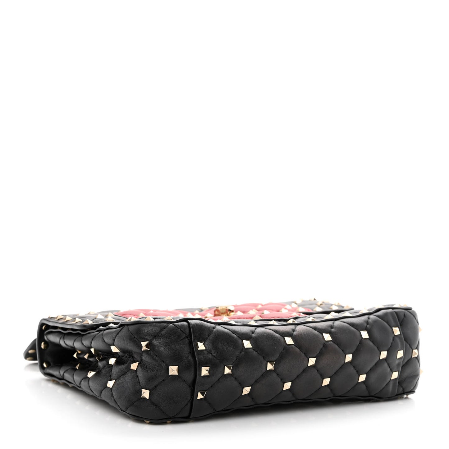 Nappa Quilted Medium Heart Rockstud Spike Shoulder Bag Black Red