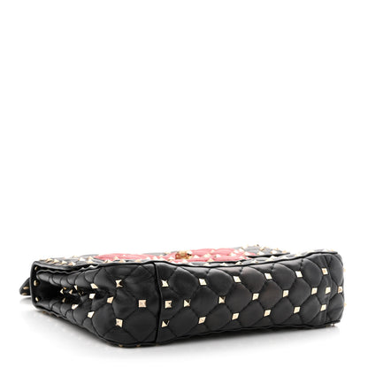 Valentino Garavani Nappa Quilted Medium Heart Rockstud Spike Shoulder Bag Black Red 4 of 11