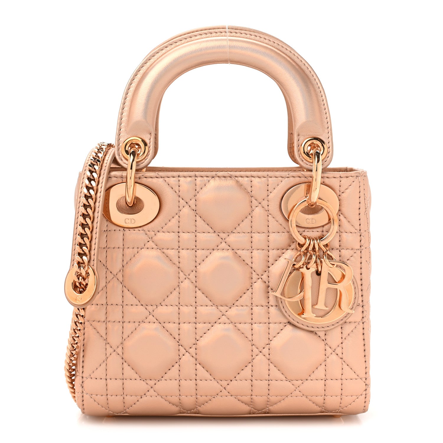 Christian Dior Iridescent Metallic Lambskin Cannage Mini Lady Dior Pink ...