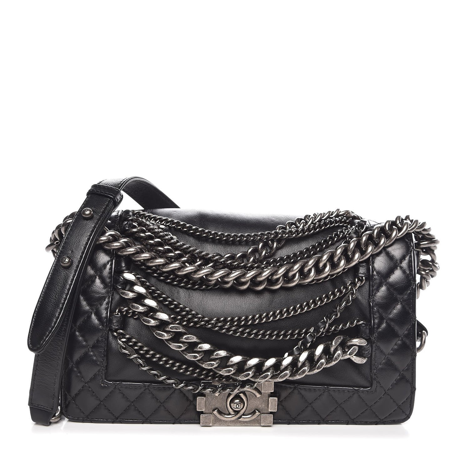 Calfskin Enchained Medium Boy Flap Black