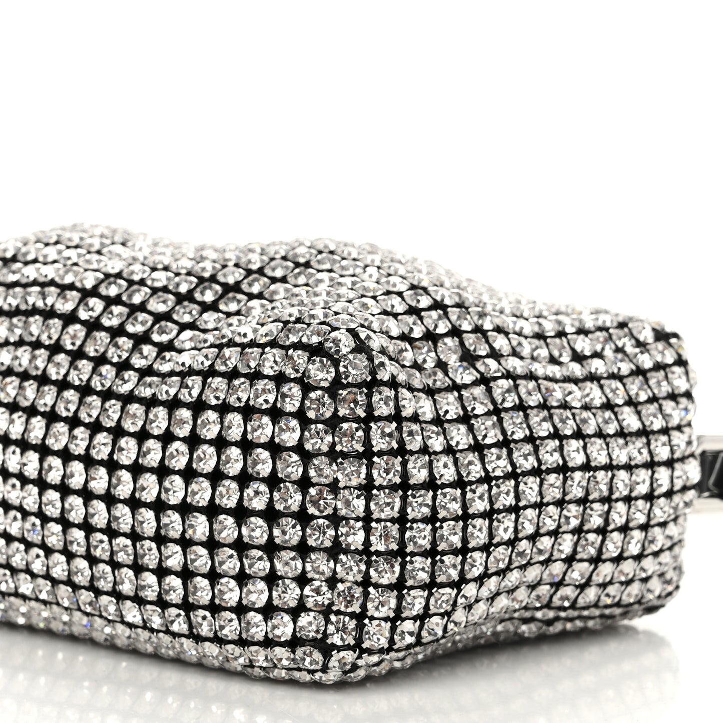 Mesh Crystal Rhinestone Mini Heiress Pouch Black Silver