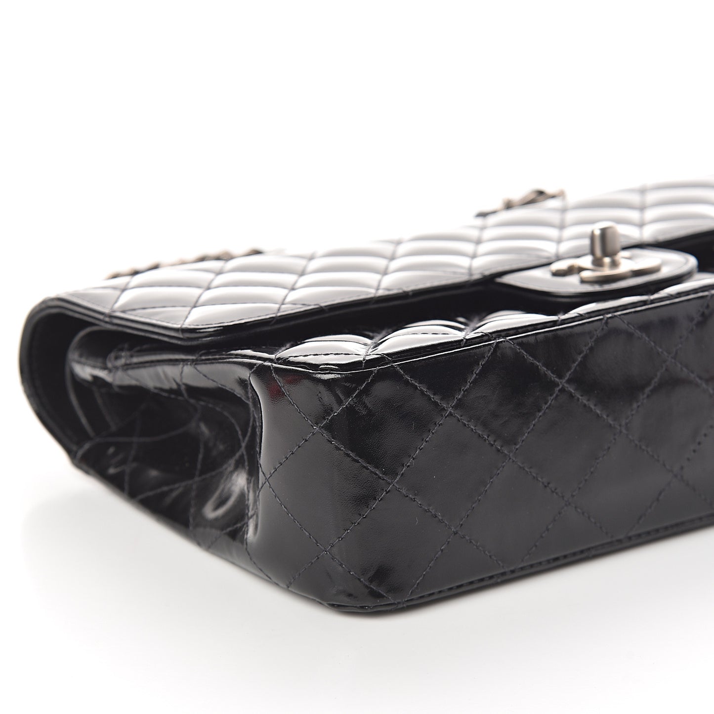 Patent Quilted Medium Double Flap Black