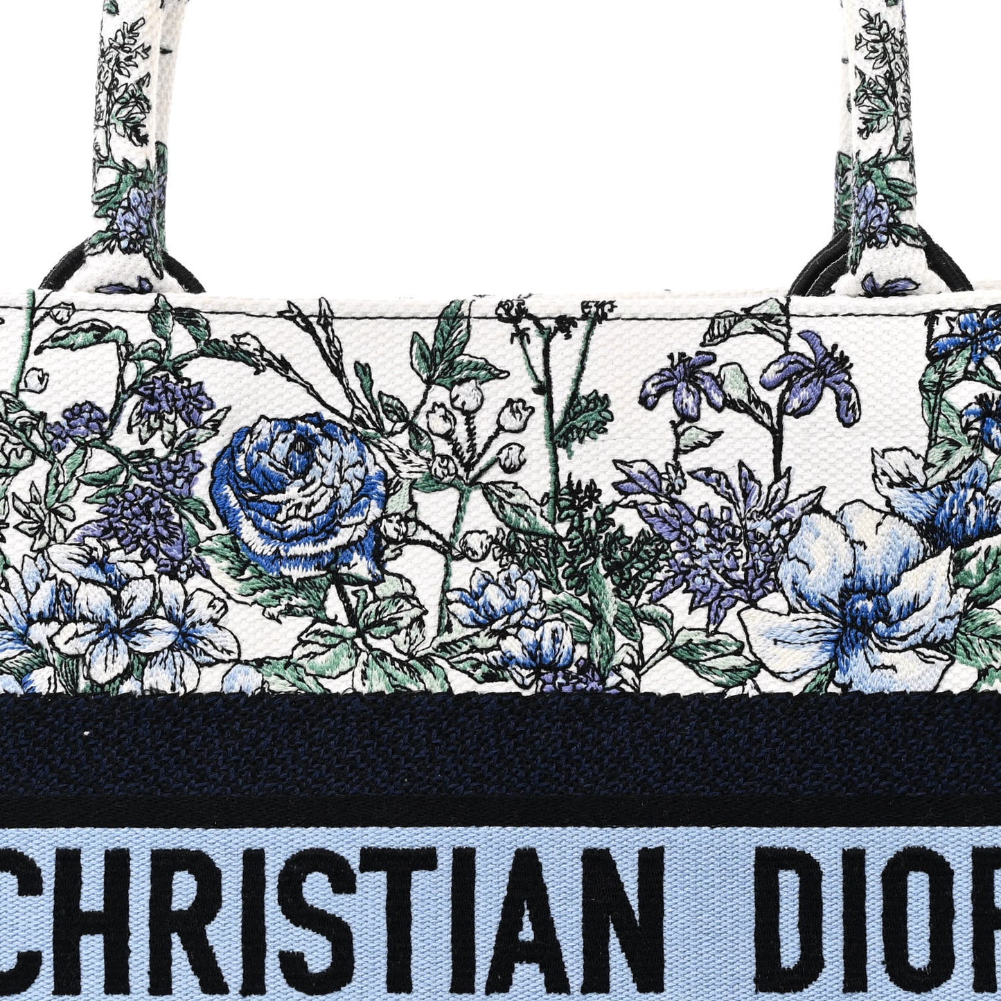 Canvas Embroidered Medium Flowers Book Tote Blue
