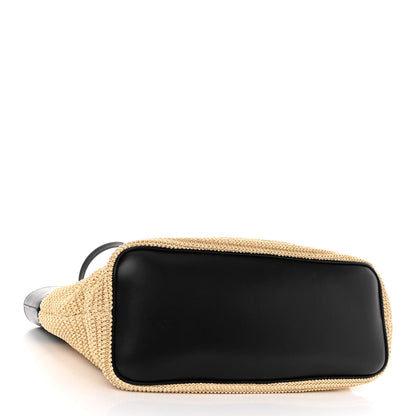 Saint Laurent Calfskin Raffia Medium Shopper Tote Naturale Black Naturale Black 4 of 9