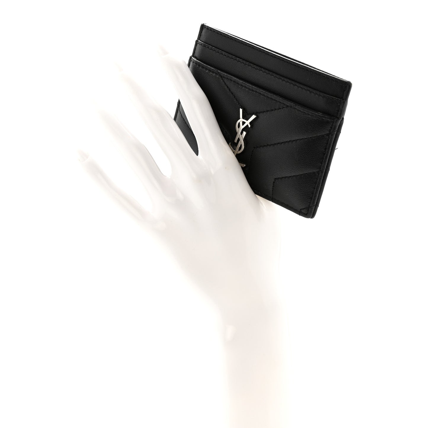 Calfskin Y Quilted Monogram LouLou Credit Card Case Black