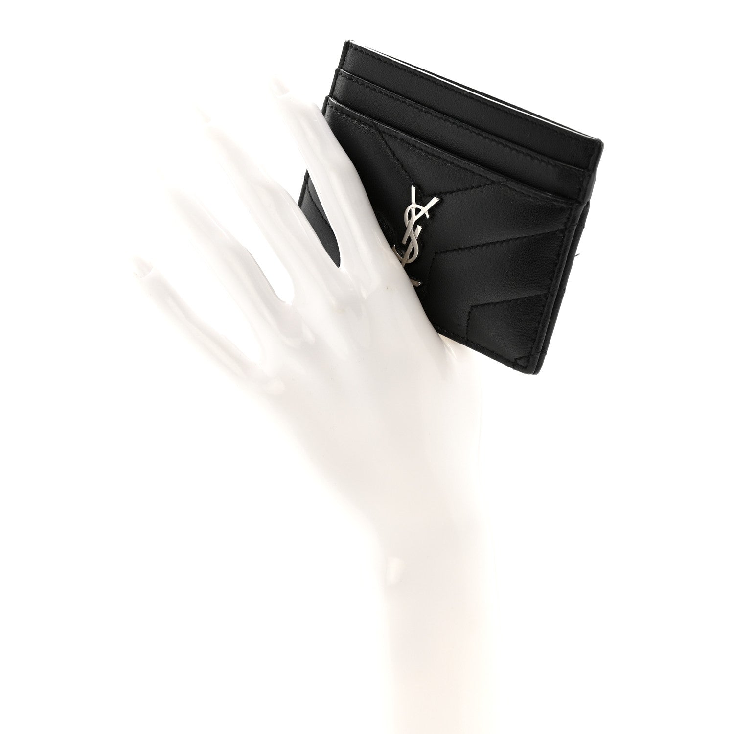 Saint Laurent Calfskin Y Quilted Monogram LouLou Credit Card Case Black 2 of 11