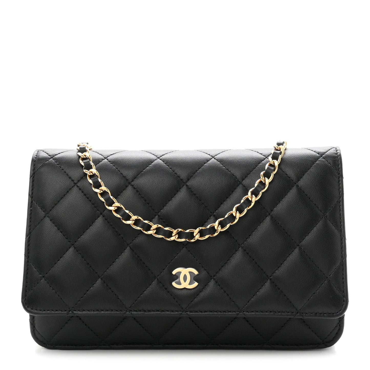 Lambskin Quilted Wallet On Chain WOC Black