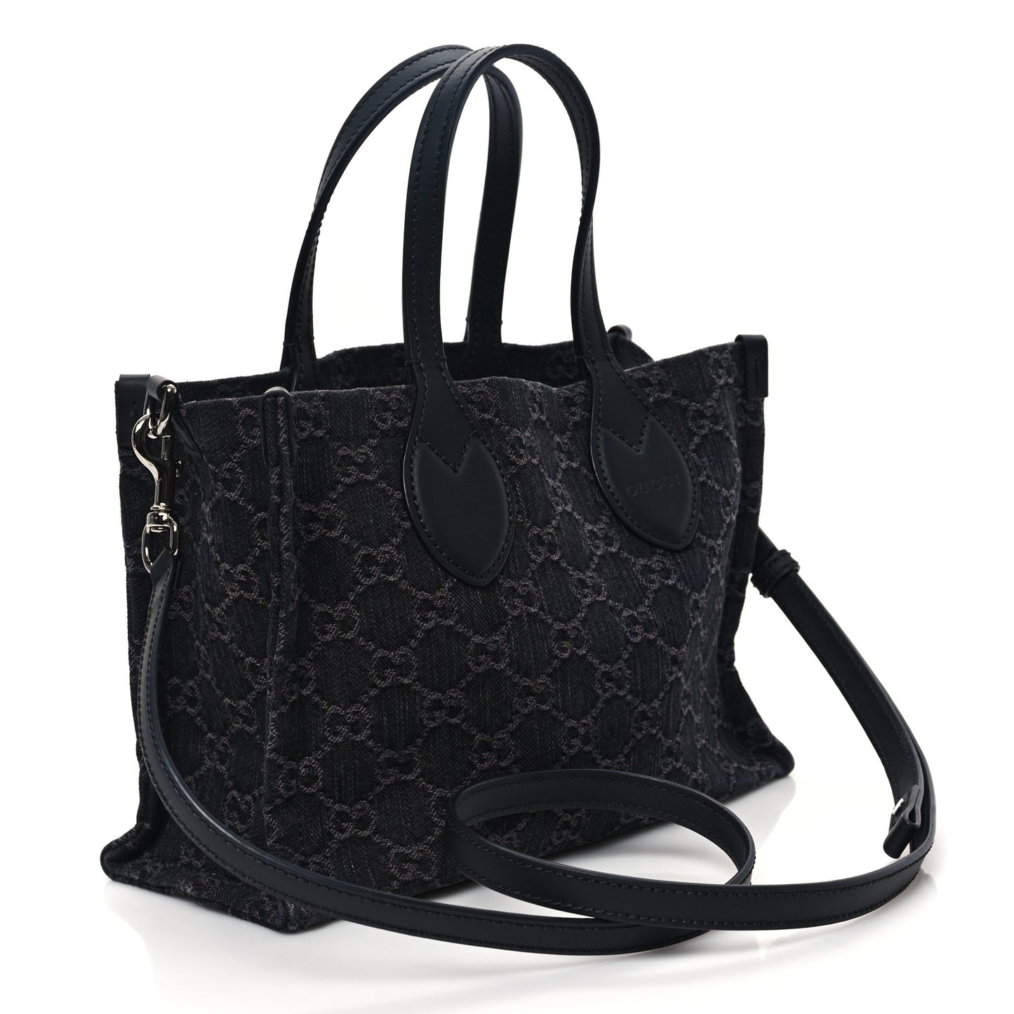 Denim Ophidia GG Monogram Tote Medium Black Grey