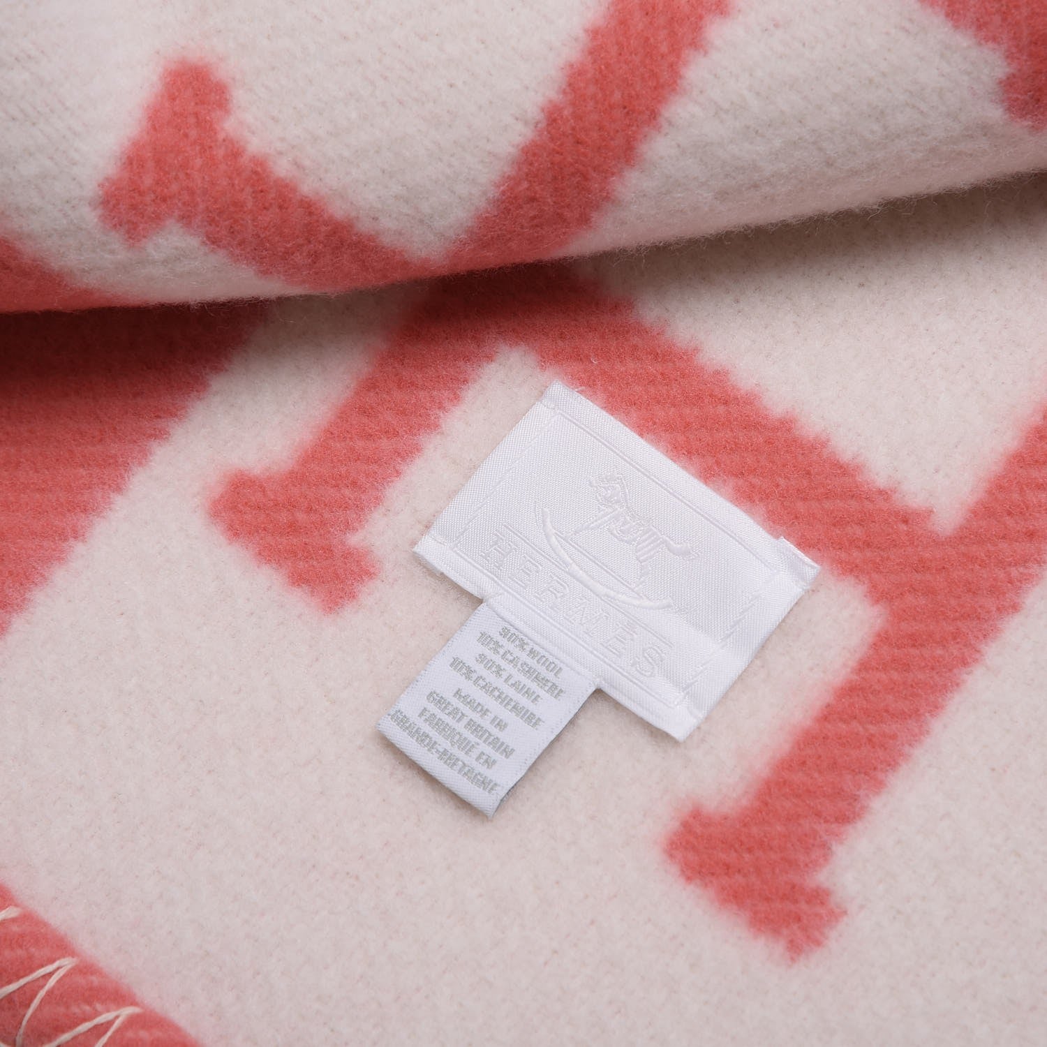 Hermes Wool Cashmere Avalon Baby Blanket Rose Airelle White 4 of 4