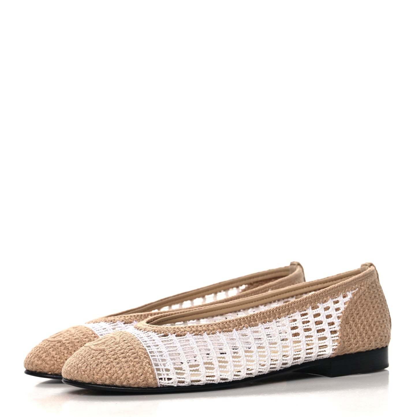 Raffia Cap Toe Ballerina Flats 37 White Beige