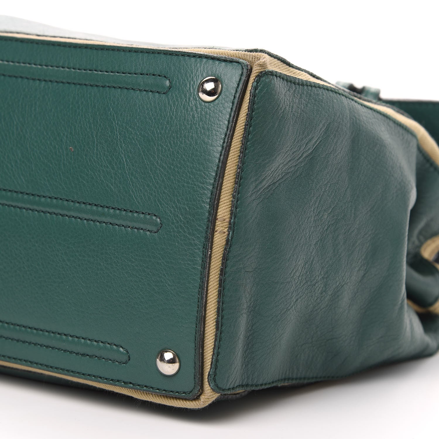 Saint Laurent Calfskin Canvas Large Muse Two Green Beige 11 of 12
