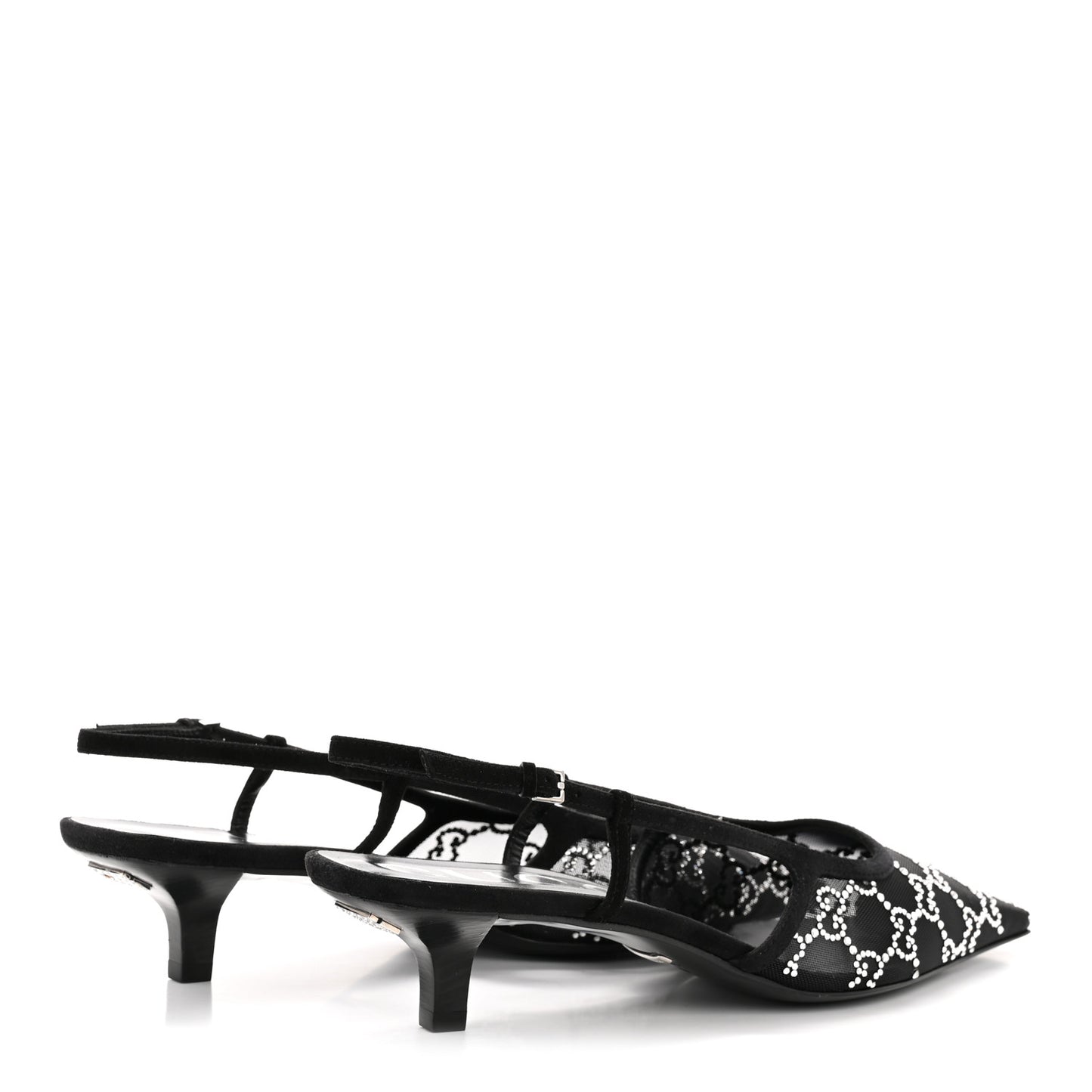 Tela Retino Kid Scamosciato Crystal GG Monogram Square G 35mm Slingback Pumps 40 Black