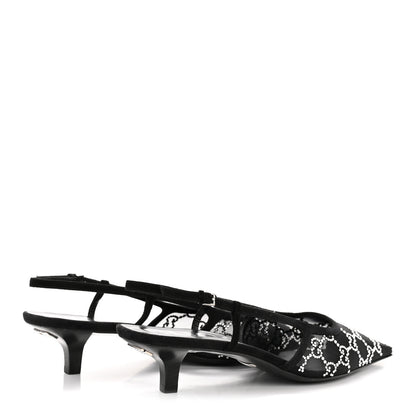 Gucci Tela Retino Kid Scamosciato Crystal GG Monogram Square G 35mm Slingback Pumps 40 Black 5 of 9