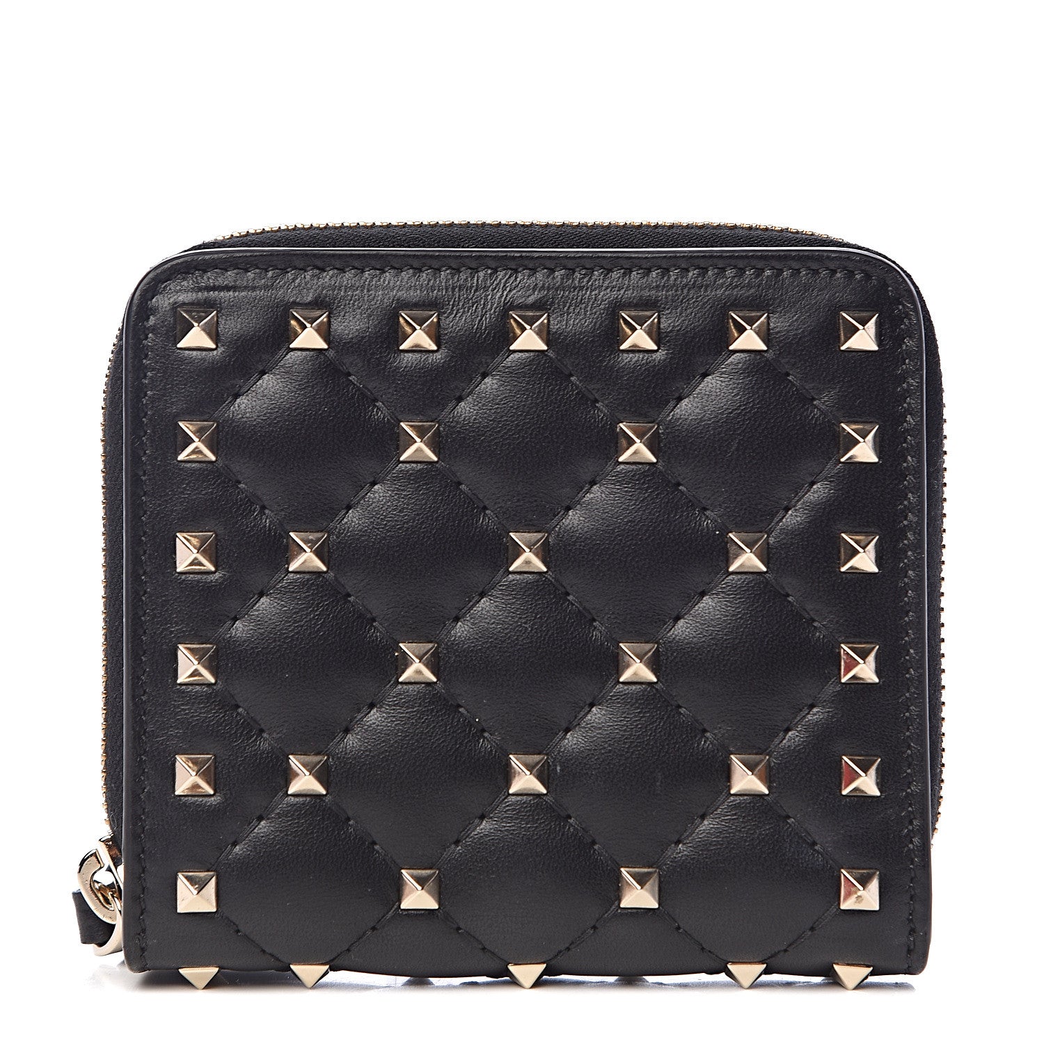 Valentino Garavani Nappa Rockstud Spike Compact Zip Around Wallet Black 1 of 9