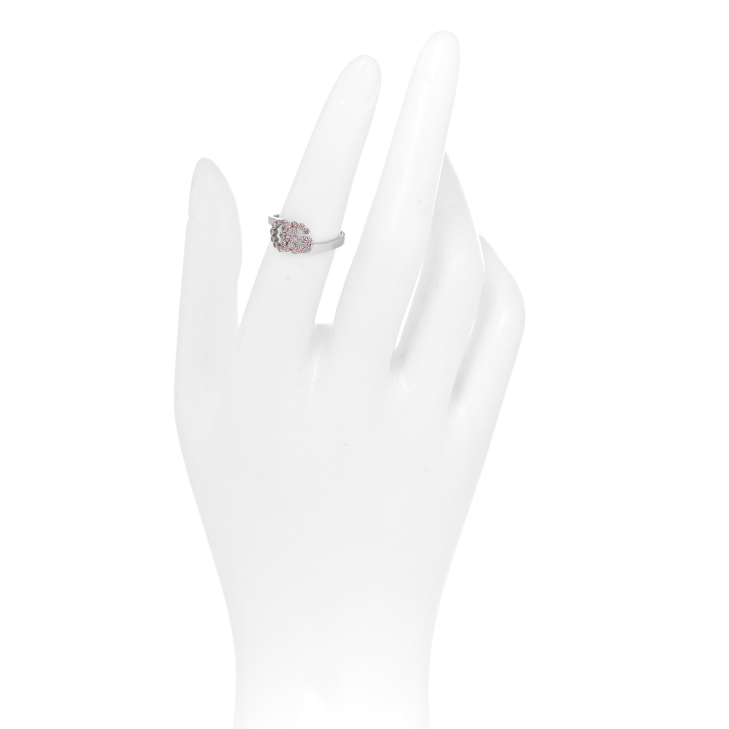 18K White Gold Pink Topaz Running G Ring 51 5.75