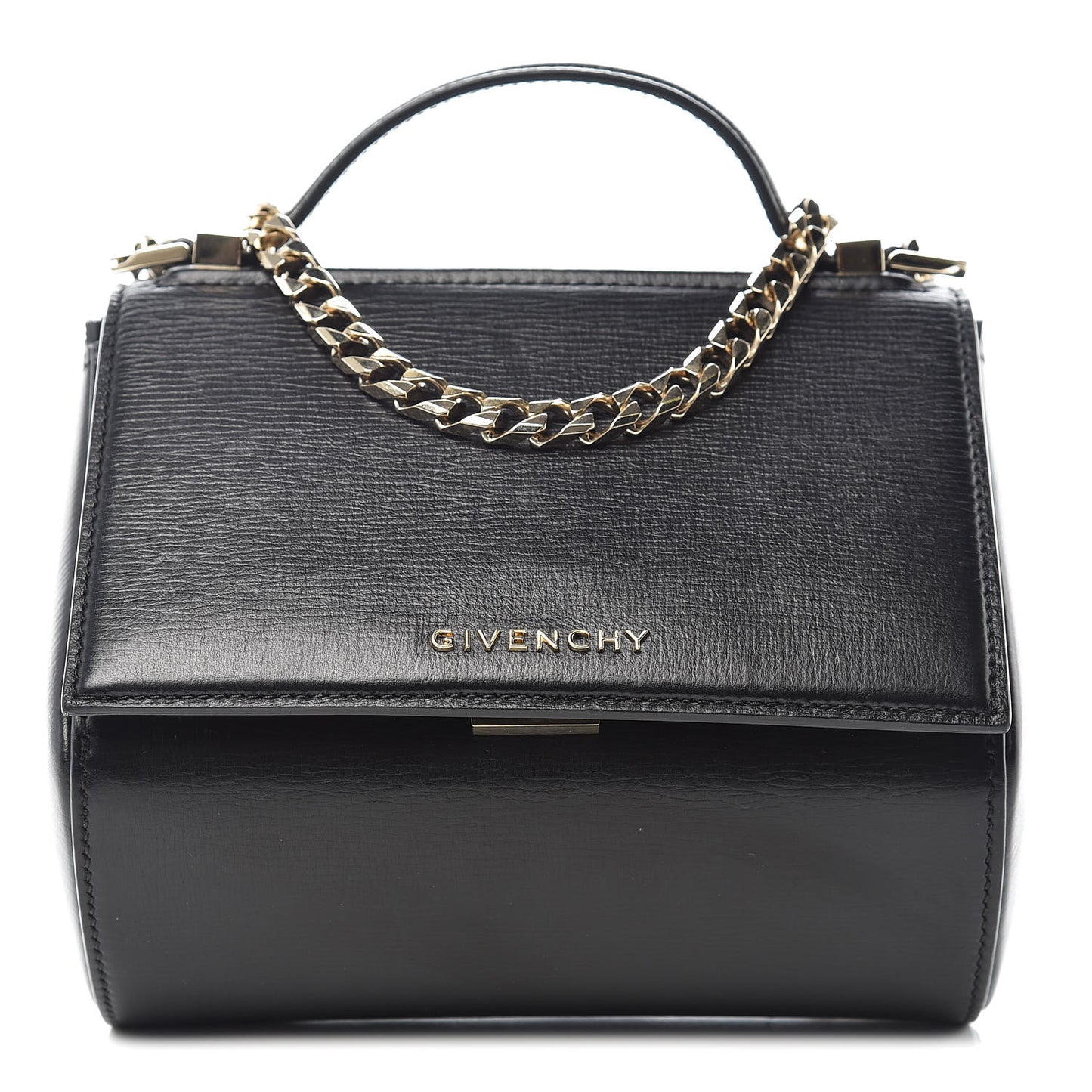 Textured Calfskin Mini Pandora Box Chain Crossbody Bag Black