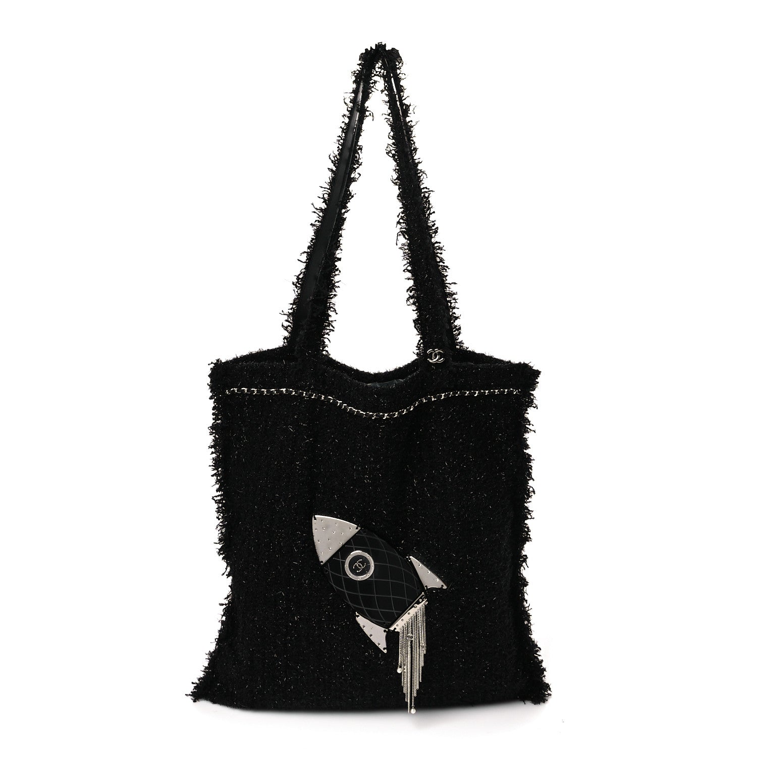 Chanel Tweed Resin Strass Large Robot Shopping Bag Black 1 of 9