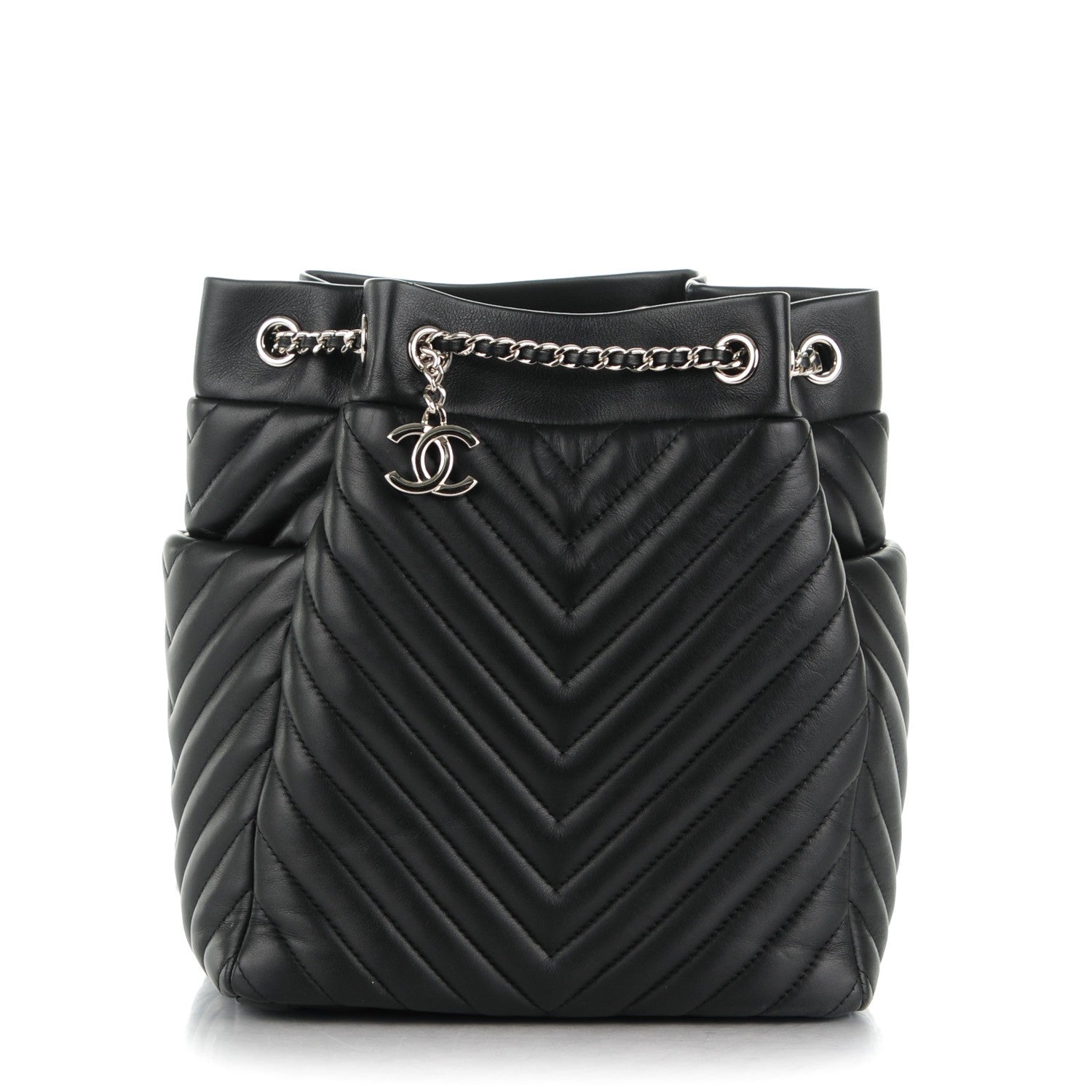 Chanel Lambskin Chevron Small Urban Spirit Drawstring Bag Black 1 of 7