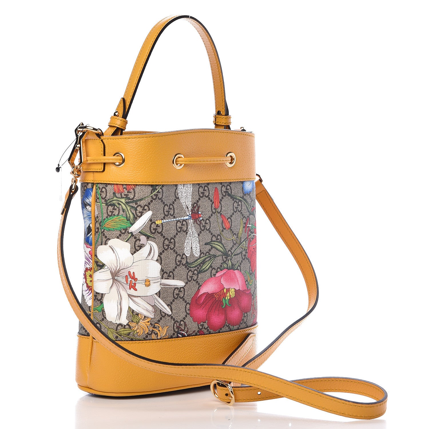 Gucci GG Supreme Monogram Flora Small Ophidia Bucket Bag Beige Multicolor Crop 3 of 10