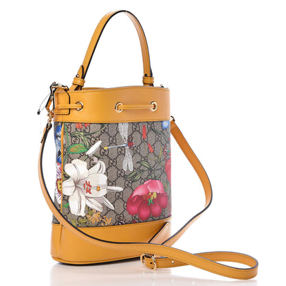 Gucci GG Supreme Monogram Flora Small Ophidia Bucket Bag Beige Multicolor Crop 3 of 10