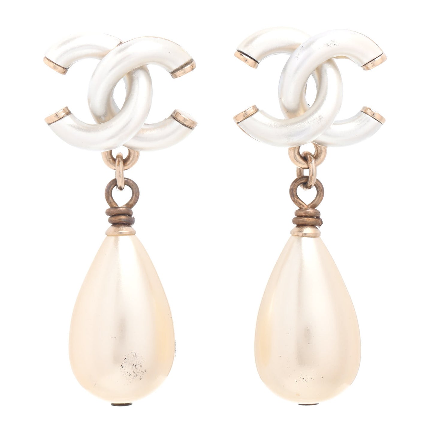 Pearl CC Drop Earrings Gold