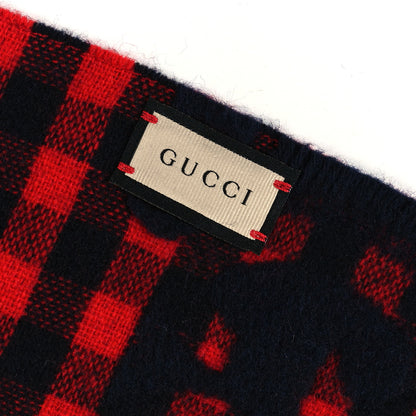Gucci Wool Polyamide Monogram Jumbo GG Diamcheck Logo Scarf Red Blue 4 of 4