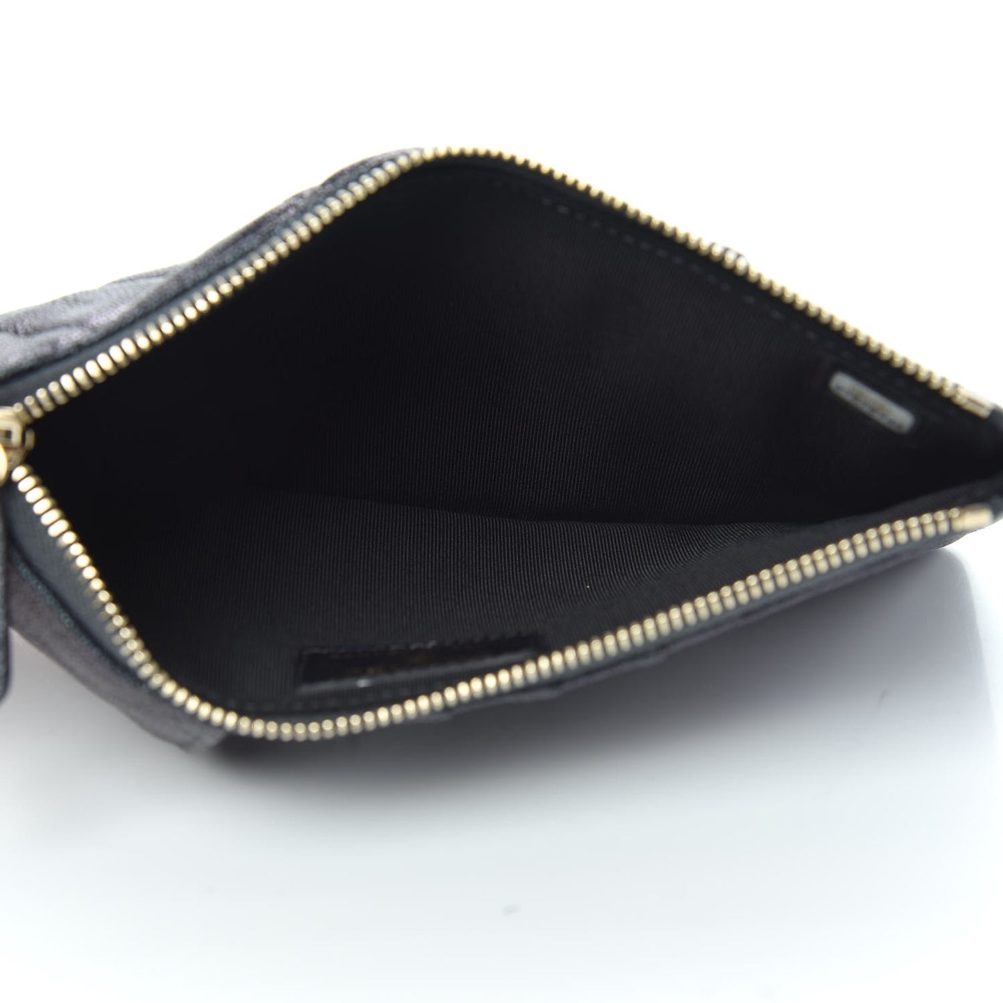 Iridescent Caviar Quilted Classic Flat Wallet Pouch Black